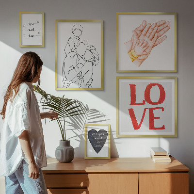 Conjunto de 5 quadros decorativos Família, amor, carinho, felicidade