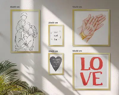 Conjunto de 5 quadros decorativos com frases sobre família amor carinho e felicidade