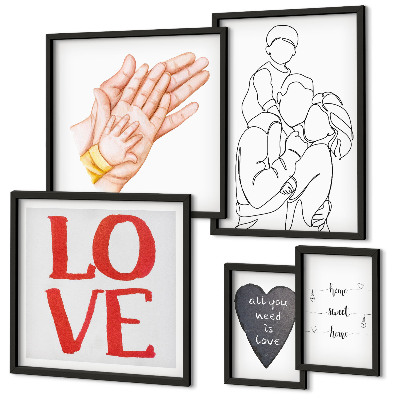 Conjunto de 5 quadros decorativos Família, amor, carinho, felicidade