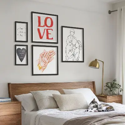 Conjunto de 5 quadros decorativos com frases sobre família amor carinho e felicidade