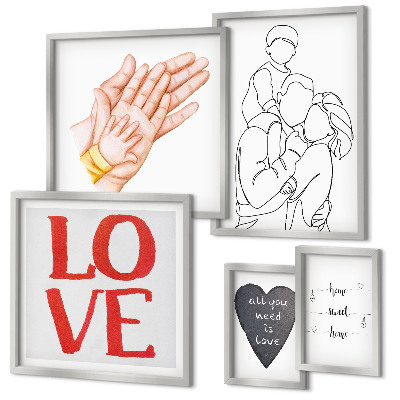 Conjunto de 5 quadros decorativos Família, amor, carinho, felicidade