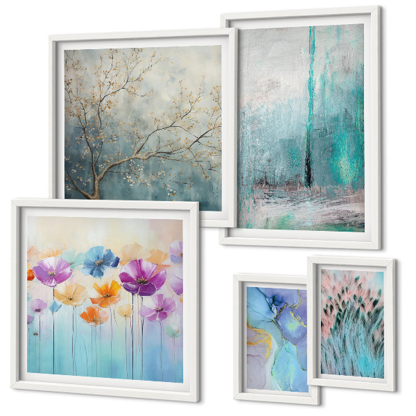 Parede galeria de quadros paisagens abstratas flores