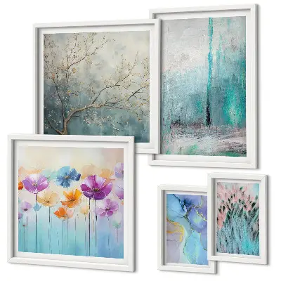 Galeria de quadros para parede com paisagens abstratas de flores
