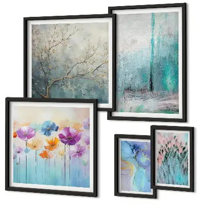 Galeria de quadros para parede com paisagens abstratas de flores