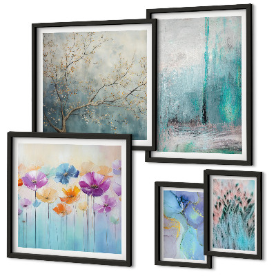 Parede galeria de quadros paisagens abstratas flores