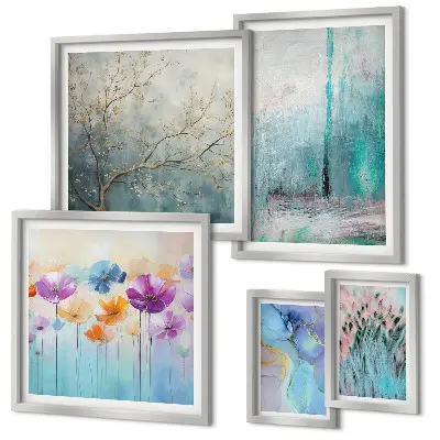 Galeria de quadros para parede com paisagens abstratas de flores