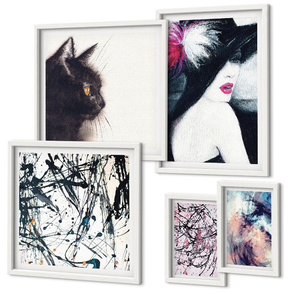 Conjunto de 5 quadros com moldura Retratos abstratos elegantes
