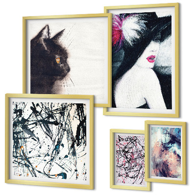 Conjunto de 5 quadros com moldura Retratos abstratos elegantes