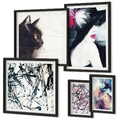Conjunto de 5 quadros com moldura Retratos abstratos elegantes