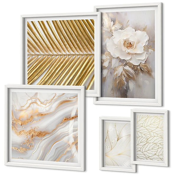 Conjunto de 5 quadros decorativos com motivos florais elegantes