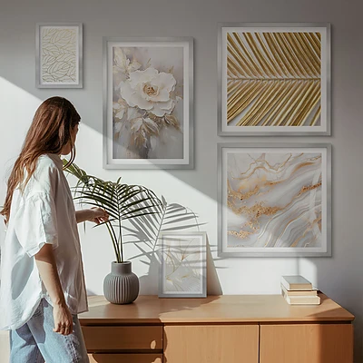 Conjunto de 5 quadros decorativos com motivos florais elegantes