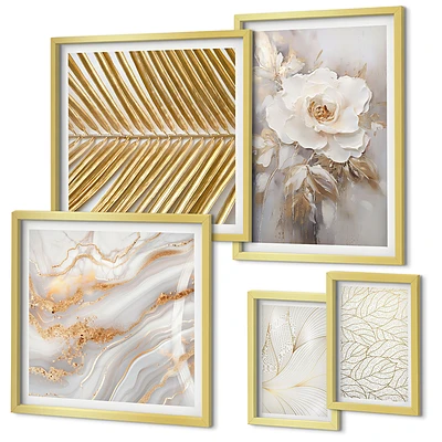 Conjunto de 5 quadros decorativos com motivos florais elegantes