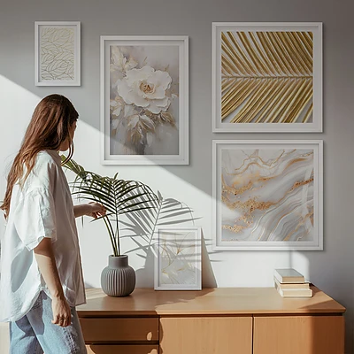 Conjunto de 5 quadros decorativos com motivos florais elegantes