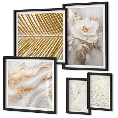 Conjunto de 5 quadros decorativos com motivos florais elegantes