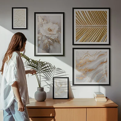 Conjunto de 5 quadros decorativos com motivos florais elegantes