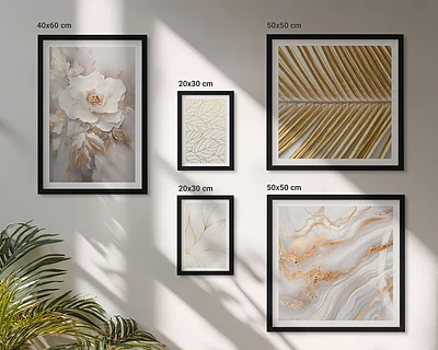 Conjunto de 5 quadros decorativos com motivos florais elegantes