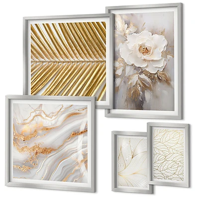 Conjunto de 5 quadros decorativos com motivos florais elegantes