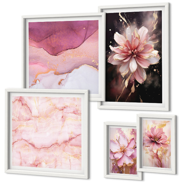 Conjunto de 5 quadros com moldura Arranjos florais cor-de-rosa