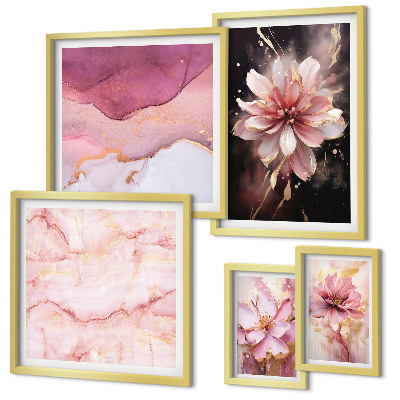 Conjunto de 5 quadros com moldura Arranjos florais cor-de-rosa