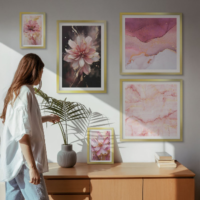 Conjunto de 5 quadros com moldura Arranjos florais cor-de-rosa