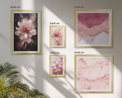 Conjunto de 5 quadros com moldura arranjo floral cor-de-rosa