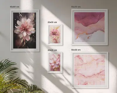 Conjunto de 5 quadros com moldura arranjo floral cor-de-rosa