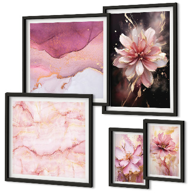 Conjunto de 5 quadros com moldura Arranjos florais cor-de-rosa