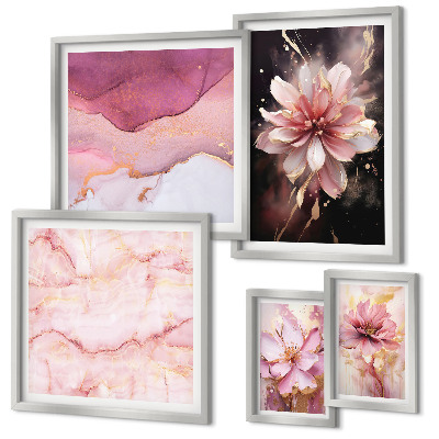 Conjunto de 5 quadros com moldura Arranjos florais cor-de-rosa