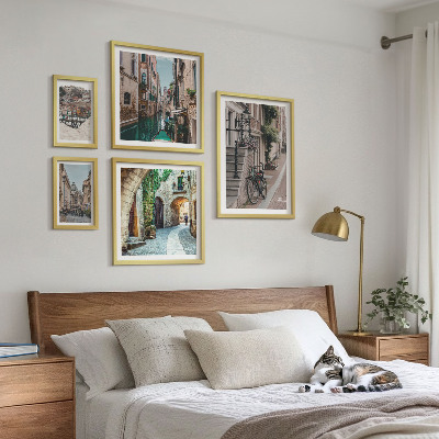 Conjunto de 5 quadros decorativos Ruas encantadoras com bicicletas
