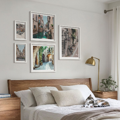 Conjunto de 5 quadros decorativos Ruas encantadoras com bicicletas