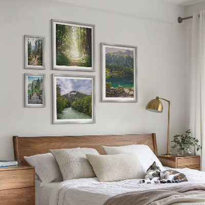 Conjunto de 5 quadros decorativos Paisagens montanhosas e trilhas na floresta