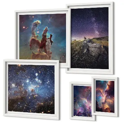 Galeria de quadros de parede com paisagens cósmicas de galáxias