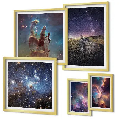 Galeria de quadros de parede com paisagens cósmicas de galáxias