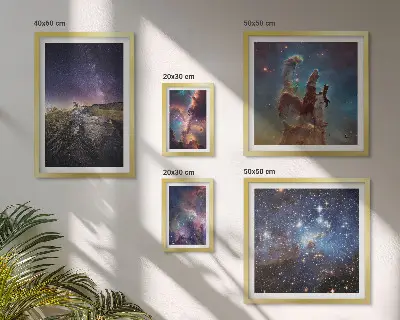 Galeria de quadros de parede com paisagens cósmicas de galáxias