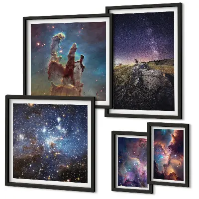 Galeria de quadros de parede com paisagens cósmicas de galáxias