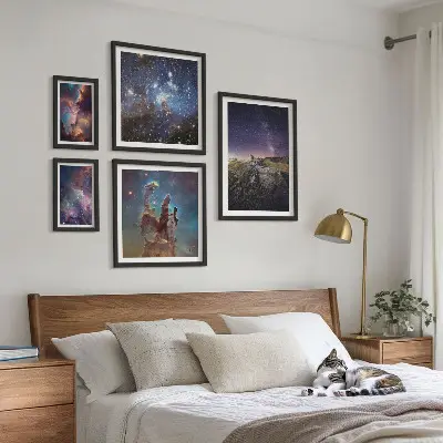 Galeria de quadros de parede com paisagens cósmicas de galáxias