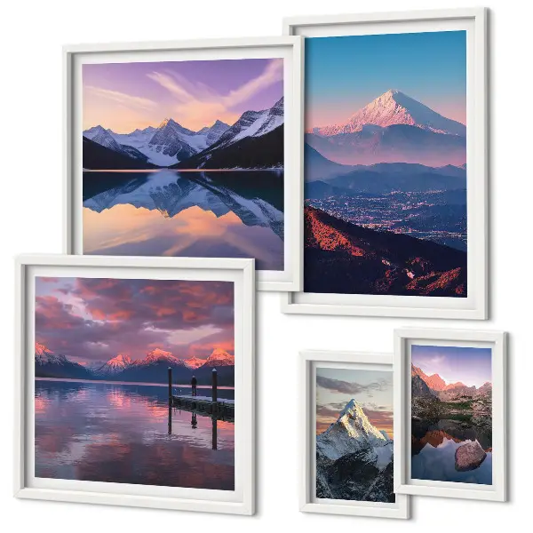 Conjunto de 5 quadros decorativos vistas das montanhas com picos pitorescos