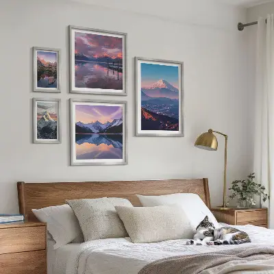 Conjunto de 5 quadros decorativos vistas das montanhas com picos pitorescos