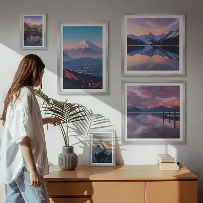 Conjunto de 5 quadros decorativos vistas das montanhas com picos pitorescos