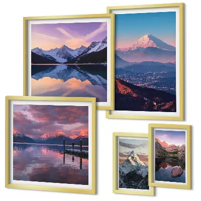 Conjunto de 5 quadros decorativos vistas das montanhas com picos pitorescos