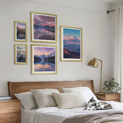 Conjunto de 5 quadros decorativos vistas das montanhas com picos pitorescos