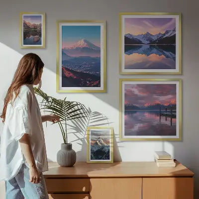 Conjunto de 5 quadros decorativos vistas das montanhas com picos pitorescos
