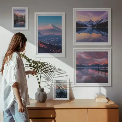 Conjunto de 5 quadros decorativos vistas das montanhas com picos pitorescos