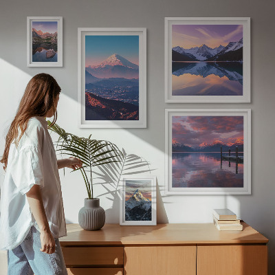 Conjunto de 5 quadros decorativos Vistas das montanhas, picos pitorescos
