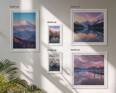 Conjunto de 5 quadros decorativos vistas das montanhas com picos pitorescos
