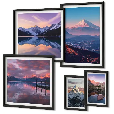 Conjunto de 5 quadros decorativos vistas das montanhas com picos pitorescos