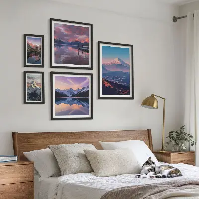 Conjunto de 5 quadros decorativos vistas das montanhas com picos pitorescos