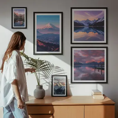 Conjunto de 5 quadros decorativos vistas das montanhas com picos pitorescos