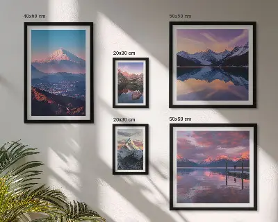 Conjunto de 5 quadros decorativos vistas das montanhas com picos pitorescos