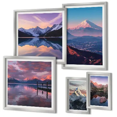 Conjunto de 5 quadros decorativos vistas das montanhas com picos pitorescos